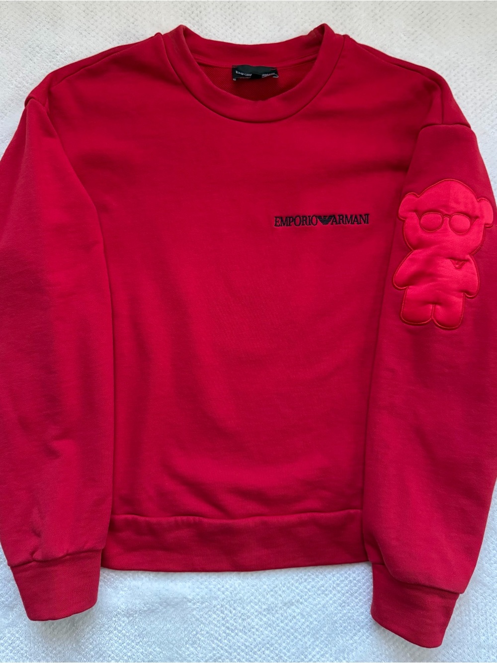 Emporio Armani Women’s Bright Red Crewneck Sweatshirt with Embroidered Logo